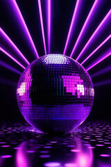 Abstract background illustration. Sparkling disco ball glows neon. Nightlife bright and party.
