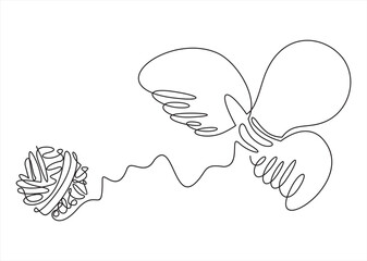 Continuous One line drawing of light bulb with wings. Creative power concept.