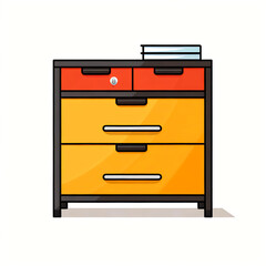 Modern Filing Cabinet Icon: Clean Black Line Art with Vibrant Colors
