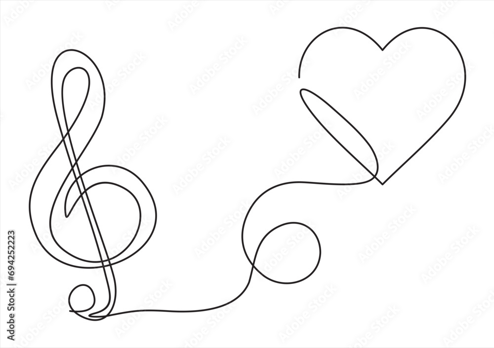 Aufkleber continuous one line drawing abstract music note background, notes vector illustration. outline sketc