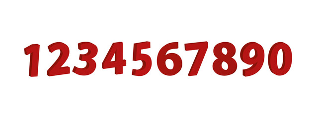 Set of 3D red numbers sign. 3D number symbol
