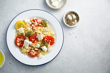 Couscous with pesto and Feta cheese