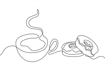 Coffee and Doughnut.One continuous line drawing