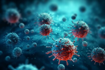 Obraz na płótnie Canvas Modified T-cell targets leukemia cell with CAR therapy. Generative AI