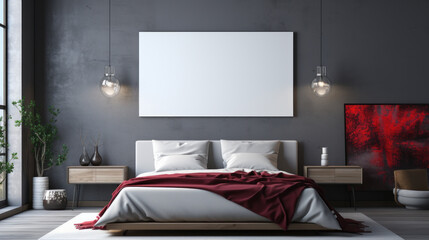 Empty advertising billboard frame on wall in a bedroom. Generative AI