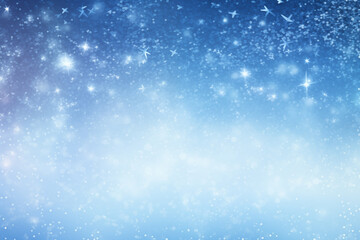 serene of gently falling snowflakes against a background adorned with glittering stars