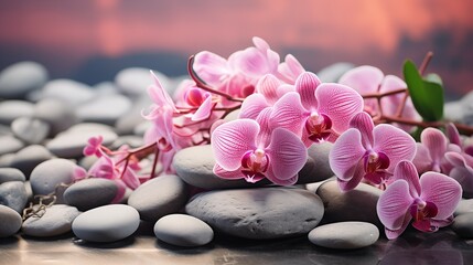 Obraz na płótnie Canvas Pink Orchid on a Stone Pebble Background