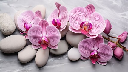 Fototapeta na wymiar Pink Orchid on a Stone Pebble Background