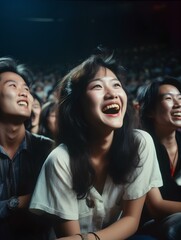 Fototapeta premium a korean audience enthusiastic about the band's performance at the concert hall. generative AI