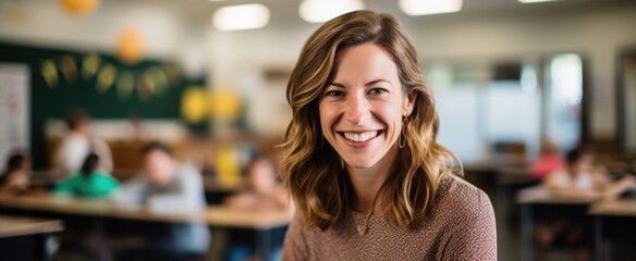 Highschool woman teacher in classroom with student