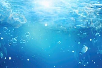 Bubbles in water on blue background - obrazy, fototapety, plakaty