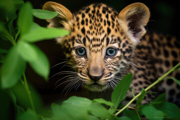 close up portrait of a baby leopard