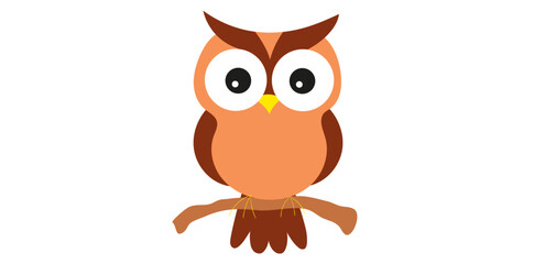 Cartoon Funny Owl Isolated On White Background, Owl Bird Vector Illustration.


