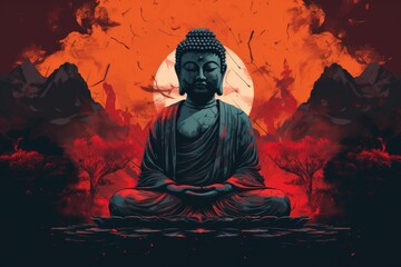 Buddha statue as wallpaper illustration - obrazy, fototapety, plakaty