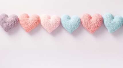 copy space, stockphoto, pastel colored Knit hearts - Valentine's Day Concept. Beautiful valentine background with some red hearts. Romantic background or wallpaper for valentine’s day. Valentine’s day
