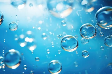 Bubbles in water on blue background