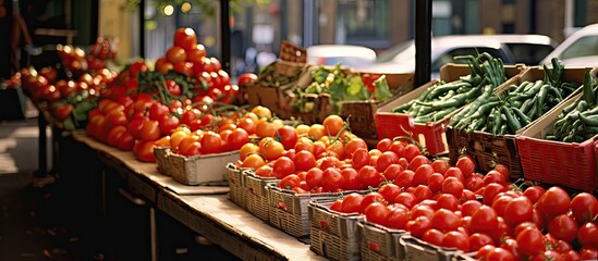 Borough Market stall sells various fresh produce, including tomatoes in the front.