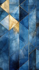 Abstract blue gold shapes background. Vertical background 