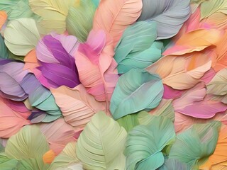 Multicolored feathers of different colors and shapes as a background.