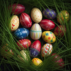 Fototapeta na wymiar colored easter eggs in grass
