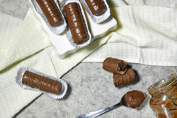 traditional homemade Algerian cookies named chocolate cigar for holiday muslim like Eid al Fitr and ramadan