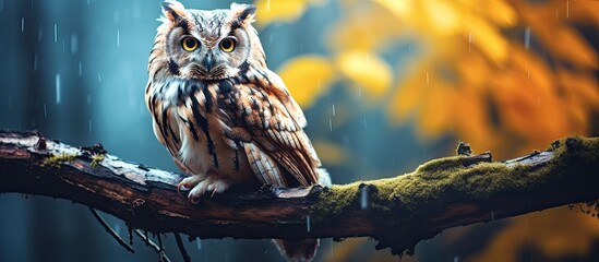An owl on a branch. - obrazy, fototapety, plakaty