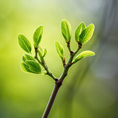 Obraz premium green leaves on a branch in spring