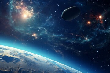 360 degree equirectangular projection space background with nebula and stars, environment map. HDRI spherical panorama