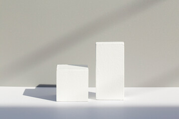 white podium for products display. Showcase for cosmetic products, goods.