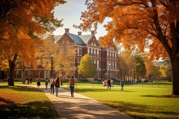 College students walk on the quad lawn of the University of Illinois campus in Urbana, Illinois...