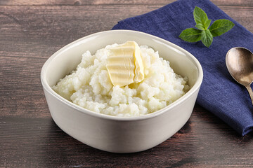 Homemade rice porridge with butter