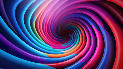 abstract spherical object, background  with many swirling stripes. The stripes are painted in a gradient that goes from blue to purple to warm orange, creating a striking contrast.