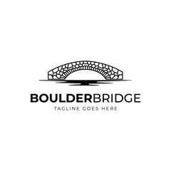 Boulder Bridge Logo, Stone bridge logo in outline art design style