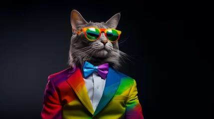 Poster A cool cat in a business suit in rainbow colors © Andreas