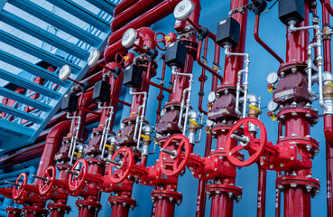 Header pipes valve zone and fire alarm control system at industrial plants