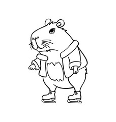 Cute capybara ice skating. Vector illustration hand drawn. For coloring books, postcards, templates.