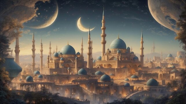 Fantasy Worlds : Imaginative and well-executed illustrations of fantastical, Beautiful mosques and minarets