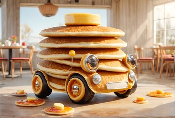 a cute car designed to look like a stack of pancakes