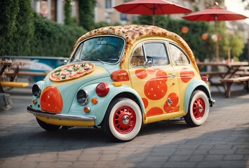 a cute car designed to look like a pizza