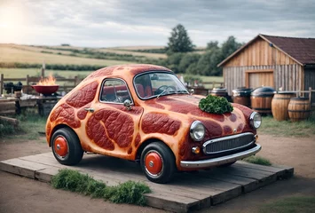 Rolgordijnen a cute car designed to look like a steak © Meeza