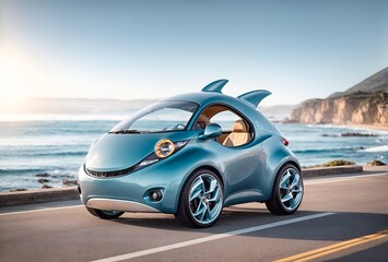 Fototapeta na wymiar A car designed to look like a dolphin