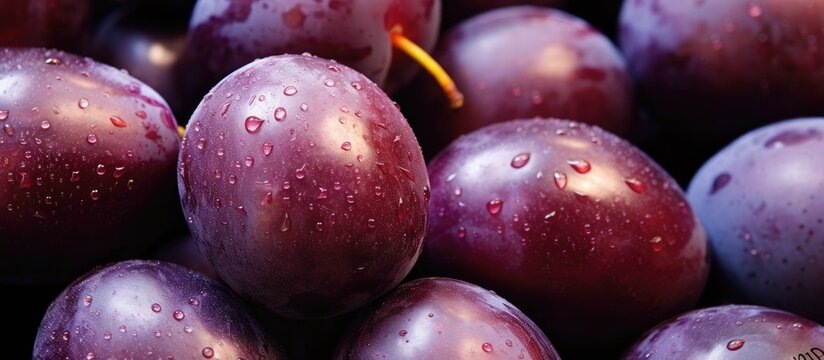 Ambarella(s) (jew plums) being sold on a market stall, close-up.