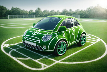 a cute car designed to look like a sports field