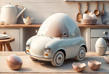 a cute car designed to look like a boiled egg