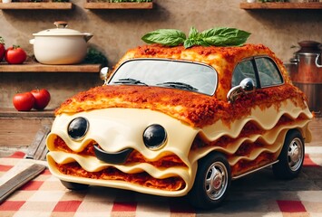 a cute car designed to look like a lasagna