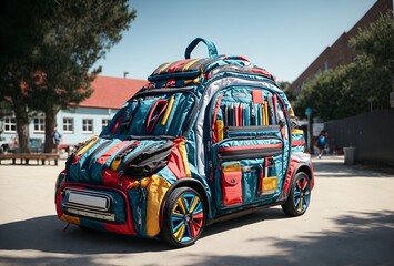 A car designed to look like a school backpack
