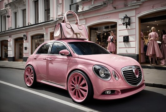 a car designed to look like a pink women's handbag