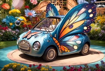 a small, cute car designed to look like a butterfly