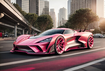 a sports car with a modern pink design