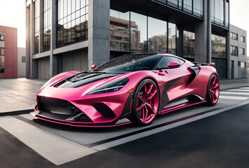 a sports car with a modern pink design